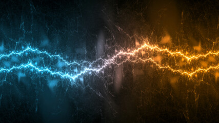 Hot golden and cold blue electrical lightning background - 486900343