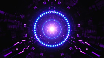 Flickering Dotted Circle Electric Neon Lamps in the Light Tunnel