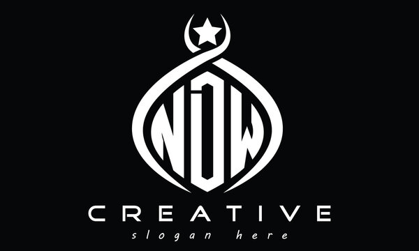 NDW three letters monogram curved oval initial logo design, geometric minimalist creative logo, vector template