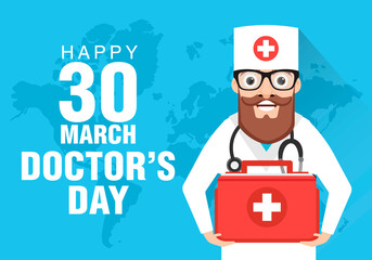 Happy doctors day concept design flat banner with doctor