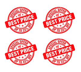 Best price grunge stamp sign set. Special offer up to 25, 35, 45, 55 percent off