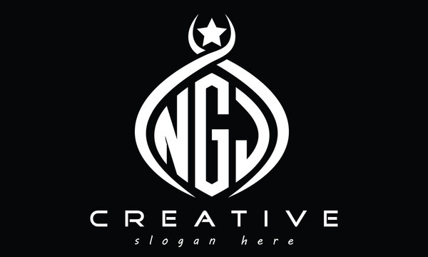 NGJ three letters monogram curved oval initial logo design, geometric minimalist creative logo, vector template