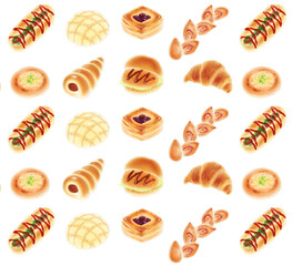 Bread pattern drawn with digital watercolor