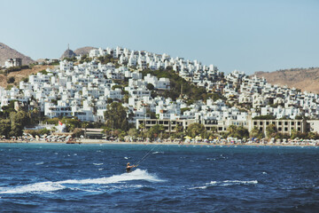 Nature. Travel. Blue Sky. Summer rest. Landscape. Mountains. Sea view. Film. Building