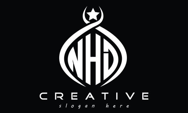 NHD three letters monogram curved oval initial logo design, geometric minimalist creative logo, vector template