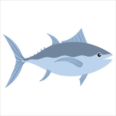Beautiful cartoon illustration with colorful sea animals tuna on white background for print design. Kid graphic. Sea underwater life. Vector isolated hand drawing.
