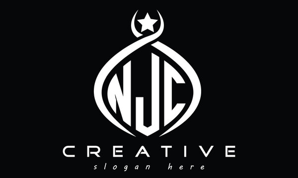 NJC three letters monogram curved oval initial logo design, geometric minimalist creative logo, vector template