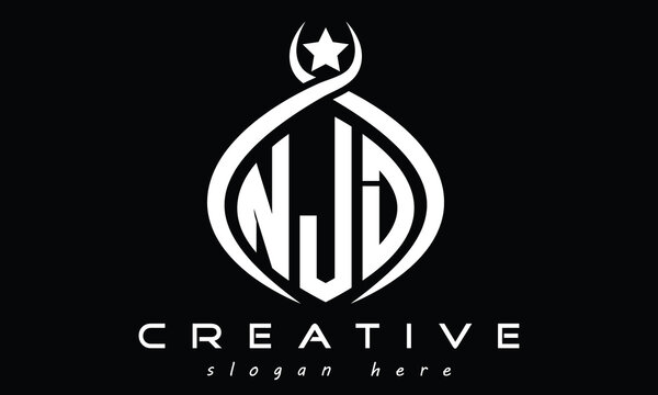 NJD three letters monogram curved oval initial logo design, geometric minimalist creative logo, vector template