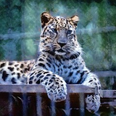 Oil artwork wildlife animal. Cute animal portret drawing on canvas, textured brush stroked and messy paint. 