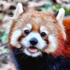 Oil artwork wildlife animal. Cute animal portret drawing on canvas, textured brush stroked and messy paint. 