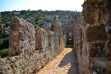 ancient brick walls of ancient fortress, Alanya Turkey