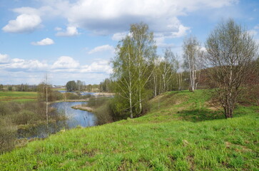 Spring view of the Ucha River in the Moscow region