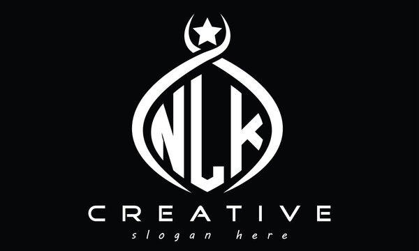 NLK three letters monogram curved oval initial logo design, geometric minimalist creative logo, vector template