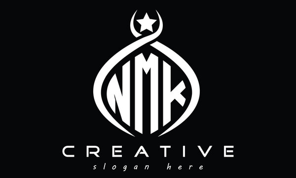 NMK three letters monogram curved oval initial logo design, geometric minimalist creative logo, vector template