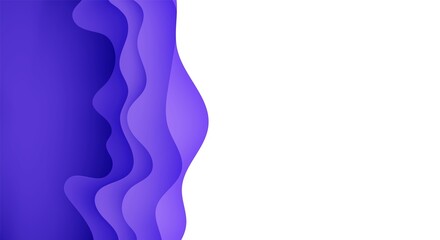 Abstract background in paper cut style. 3d white and purple colors waves with smooth shadow. Vector illustration with layered curved line shape. Rectangular composition of liquid layers in papercut.