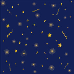 Starry celebration background with confetti. Vector stock illustration.