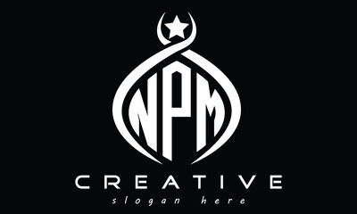 NPM three letters monogram curved oval initial logo design, geometric minimalist creative logo, vector template