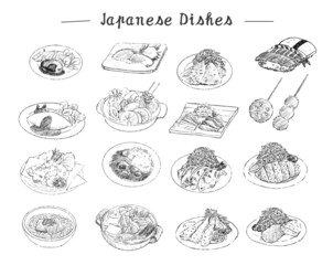 日本食　定食　イラスト　線画