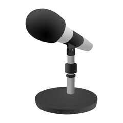 
Dynamic microphone with stand for podcasting isolated on white. Streaming broadcasting. Influencer talk.