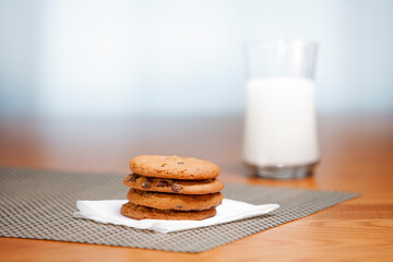 Fresh baked cookies and milk at home