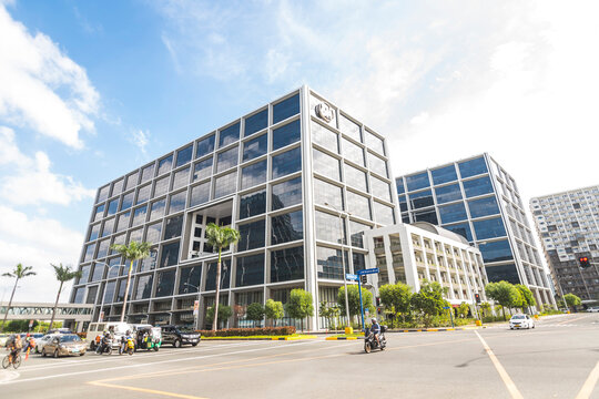 Pasay, Metro Manila, Philippines - Feb 2022: SM Retail Headquarters, a mid-rise office building at the Mall of Asia Complex.