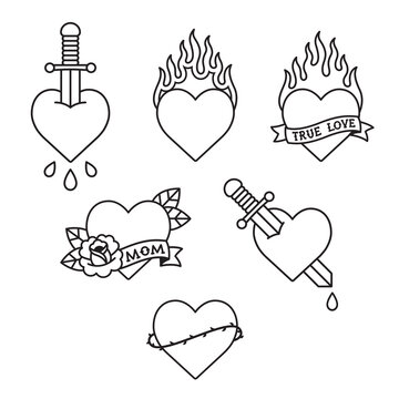 Traditional Old School heart tattoo set