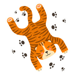 cute cartoon tiger relaxing with comfortable expression.