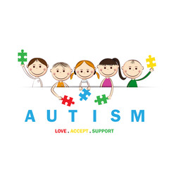 Autism awareness day. Illustration of happy children receiving support, acceptance and love