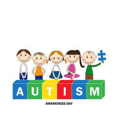Autism awareness day. Illustration of happy children receiving support, acceptance and love