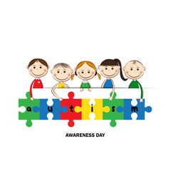 Autism awareness day. Illustration of happy children receiving support, acceptance and love