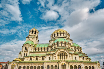 Alexander Nevsky cathedral in Sofia, Low angle orthodox church in Bulgaria of alexander nevsky.