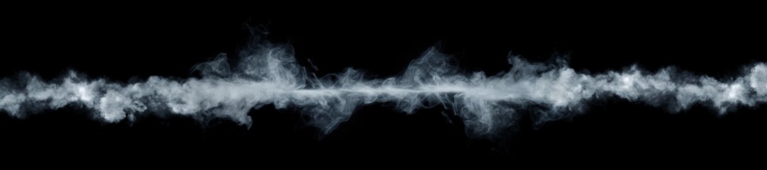 Panoramic view of the abstract fog or smoke move on black background. White cloudiness, mist or smog background. - obrazy, fototapety, plakaty