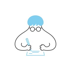 People writing on paper. Writing notes developing the business project seriously. Making startup plan. Cute cartoon vector illustration line design.