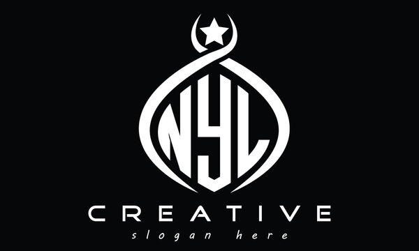 NYL three letters monogram curved oval initial logo design, geometric minimalist creative logo, vector template	