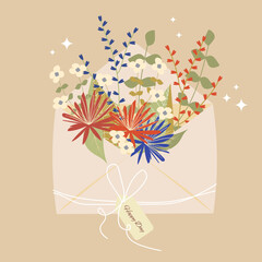 Flowers in an envelope. Floral mail.