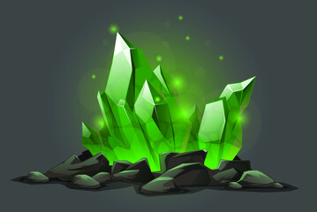 Vector magic green crystals with stones