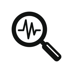Heartbeat in magnifying glass icon. Cardiology symbol. Medical pressure sign. Vector icon.