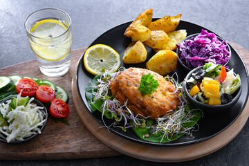 Pulled chicken cutlet coated with breadcrumbs