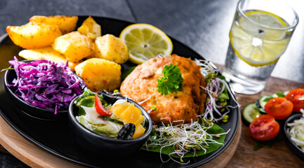 Pulled chicken cutlet coated with breadcrumbs