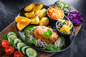 Pulled chicken cutlet coated with breadcrumbs