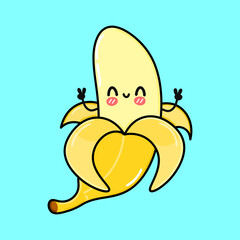 Cute funny banana character. Vector hand drawn cartoon kawaii character illustration icon. Isolated on blue background. Happy banana character concept