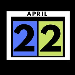 April 22 . colored flat daily calendar icon .date ,day, month .calendar for the month of April