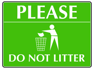 Please do not litter green notice with sign vector illustration