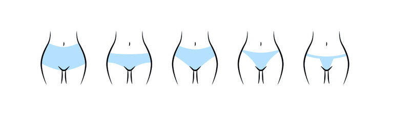 Various women's panties. Line icon set. Underpants views front. Vector 