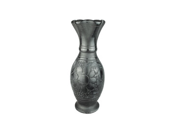 Black Ceramic vase isolated on white background. Black clay vases, typical crafts.
