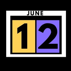 June 12 . colored flat daily calendar icon .date ,day, month .calendar for the month of June