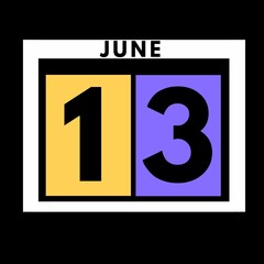 June 13 . colored flat daily calendar icon .date ,day, month .calendar for the month of June