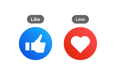 Like love icon buttons in modern style for social media notification icons - Thumbs up and heart icon	
