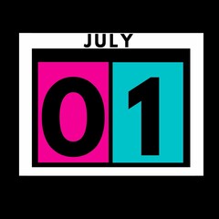 July 1 . colored flat daily calendar icon .date ,day, month .calendar for the month of July
