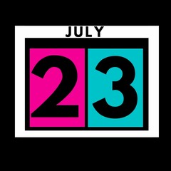 July 23 . colored flat daily calendar icon .date ,day, month .calendar for the month of July